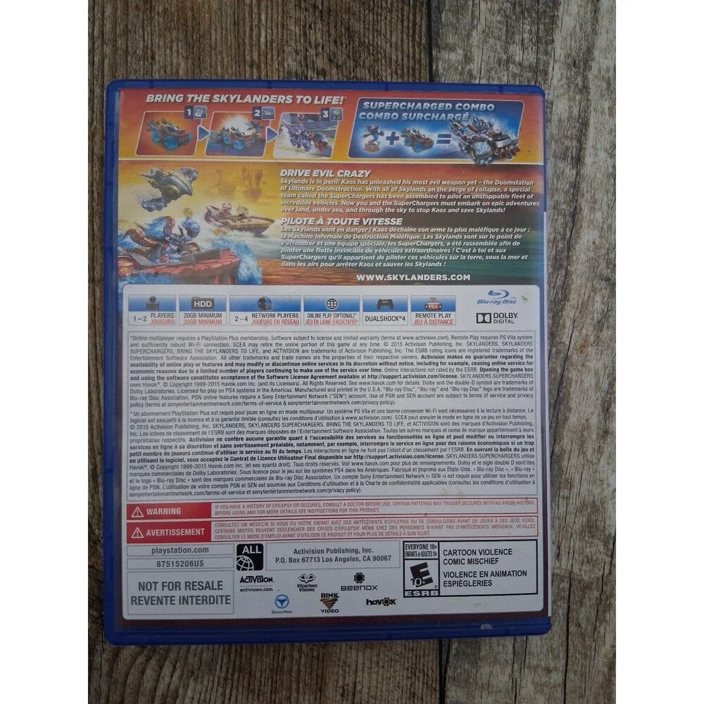 Skylanders SuperChargers Playstation 4 PS4 Game, 2015 Release Date Rated E
